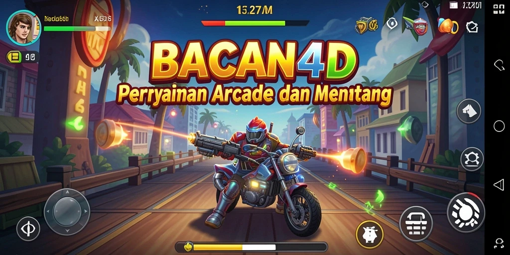 Screenshot utama BACAN4D, menampilkan gameplay Arcade yang dinamis.