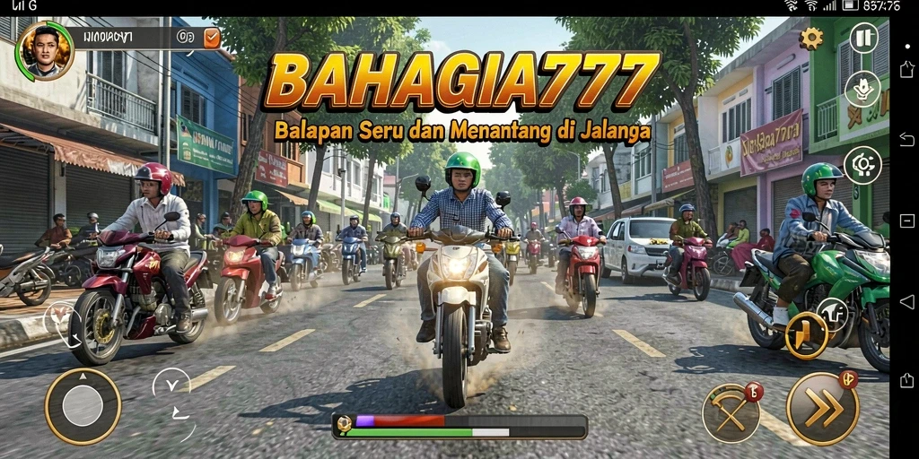 Tampilan menegangkan dari gameplay Racing BAHAGIA777 saat balapan.