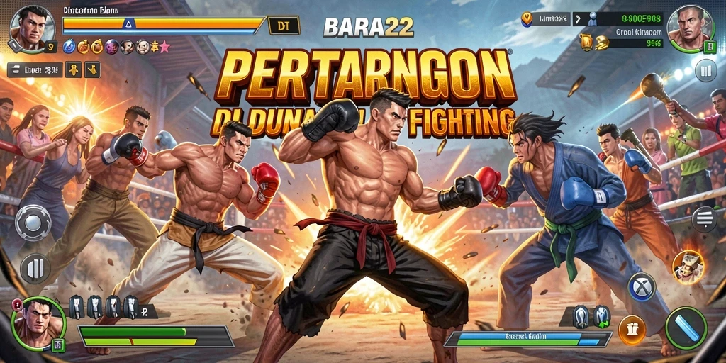 Screenshot utama BARA22 menampilkan aksi pertarungan yang intens.