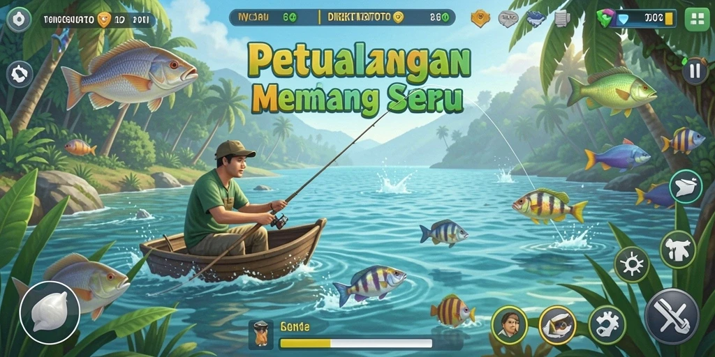 Screenshot gameplay DIREKTURTOTO dengan aksi memancing yang seru.