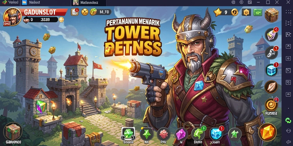 Tampilan gameplay menegangkan dalam GADUNSLOT Tower Defense.