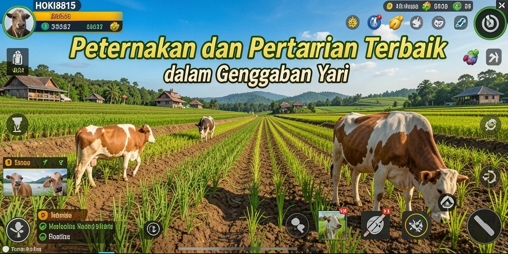 Screenshot gameplay HOKI8815 menampilkan aktivitas bertani yang seru dan menyenangkan.