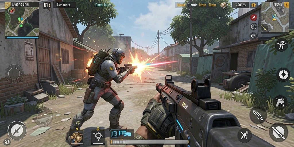 Screenshot gameplay seru dari ID678 menampilkan aksi pertempuran yang intens.