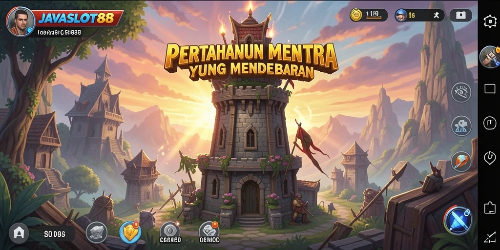 Tampilan gameplay menara pertahanan yang mendebarkan di JAVASLOT88.