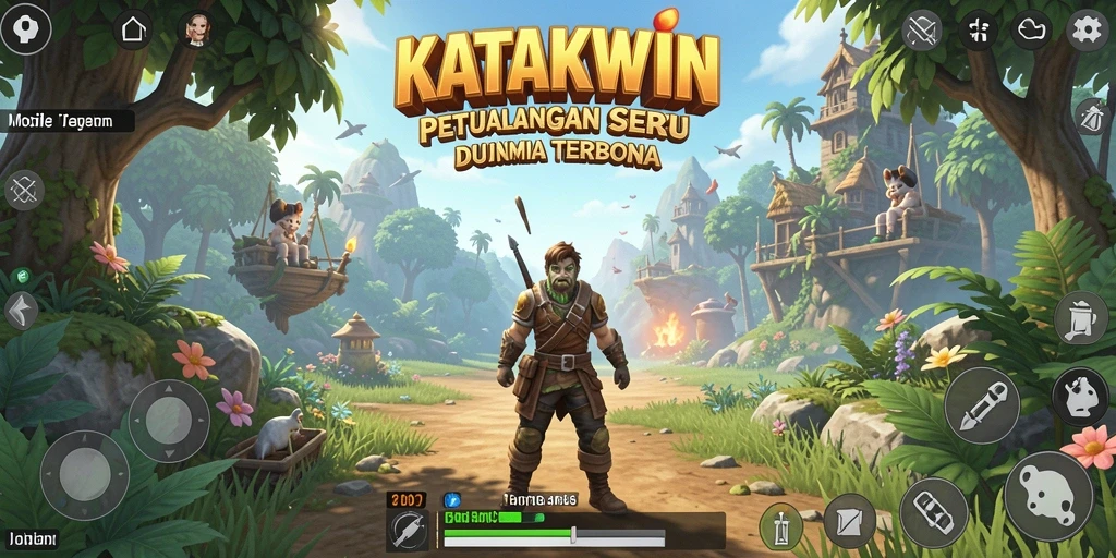 Screenshot gameplay KATAKWIN menampilkan petualangan di dunia terbuka yang luas.