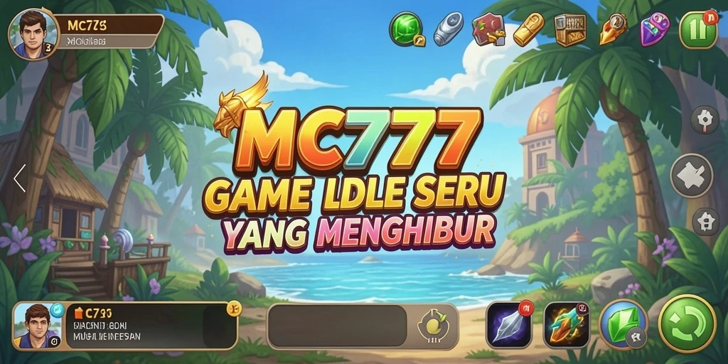 Tampilan game Idle MC777 dengan karakter dan kerajanan yang berkembang.
