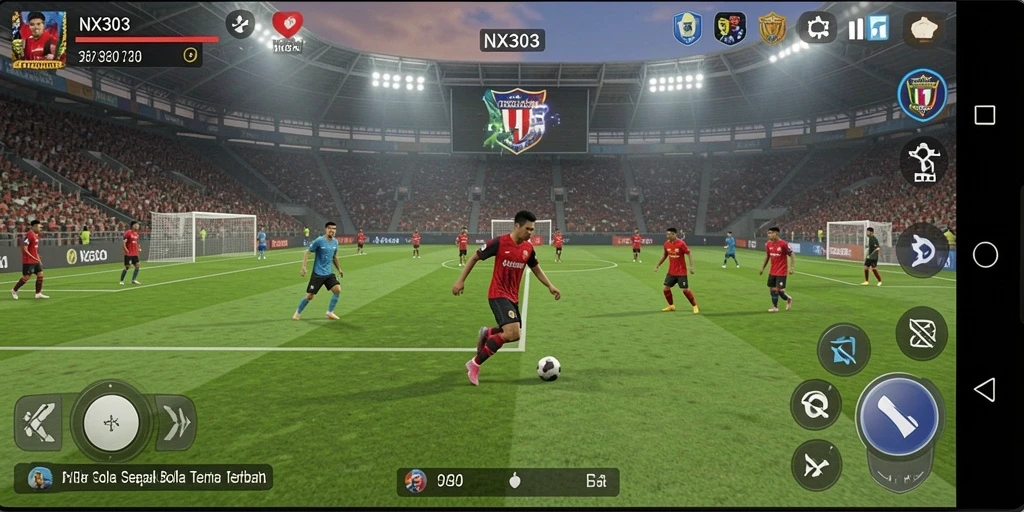 Tampilan gameplay NX303 yang seru dan menegangkan dalam pertandingan sepak bola.
