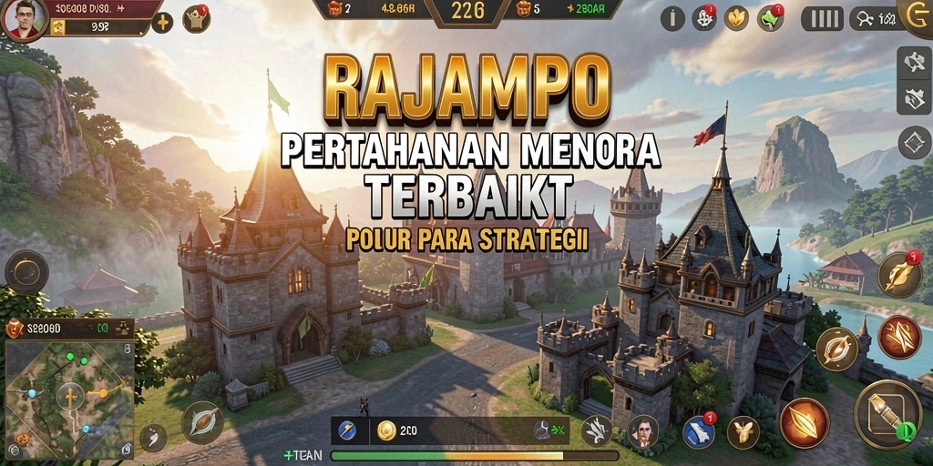 Tangkapan layar gameplay RAJAMPO dengan menara pertahanan yang strategis.