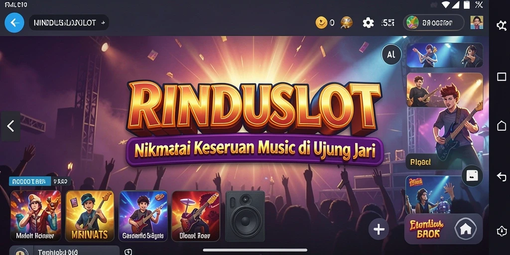 Screenshot utama RINDUSLOT menampilkan gameplay seru dengan musik dan tantangan.