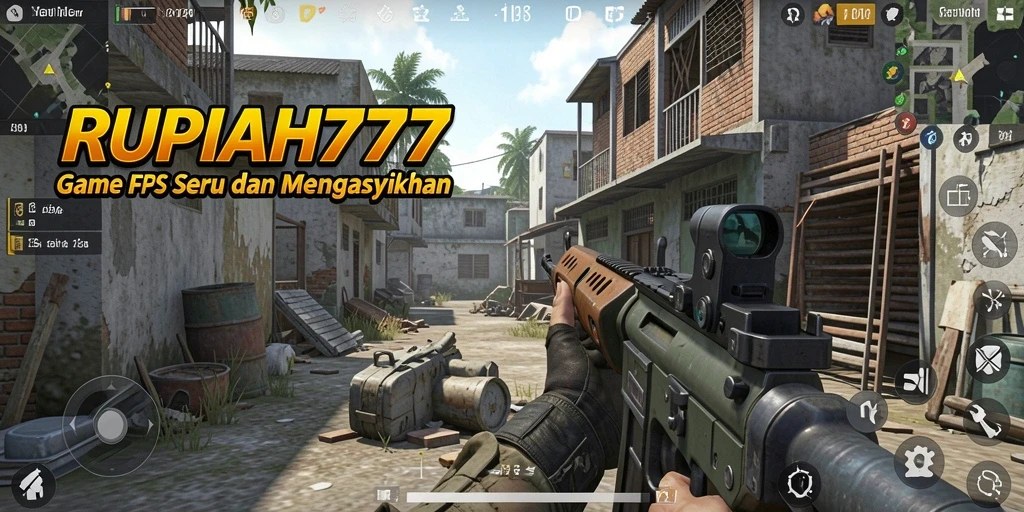Tampilan visual dinamis yang menggambarkan aksi gameplay FPS.