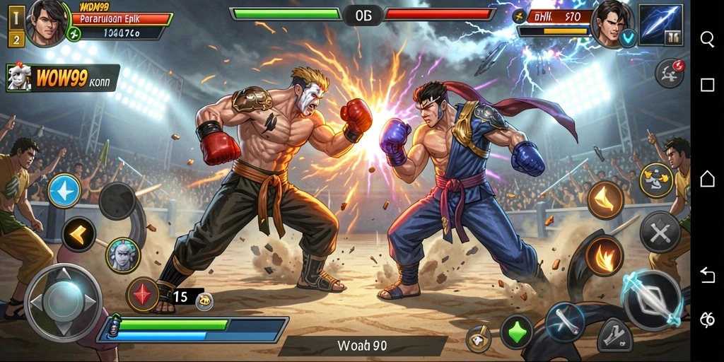 Menampilkan aksi pertarungan seru antara karakter di WOW99.